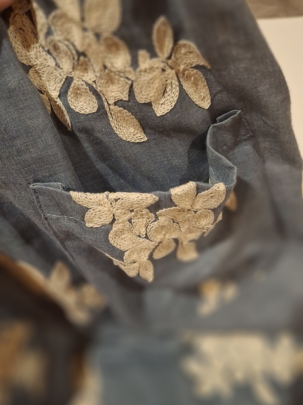 Blue Appliqued Floral Button-Front Mini Dress - Picture 15 of 16